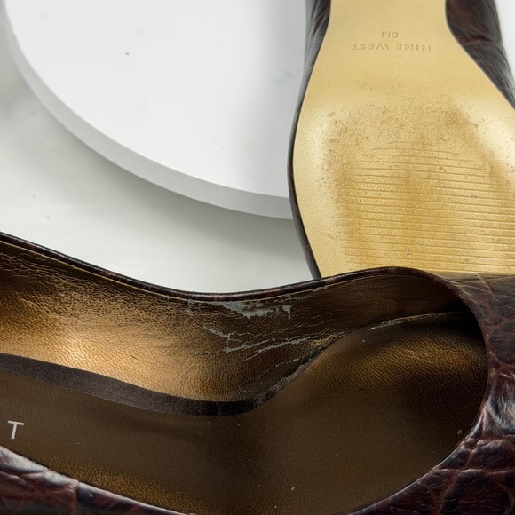Nine West Nuncio Brown Croco Embossed Leather Pointed Toe Pumps Heels 8M - Picture 5 of 8